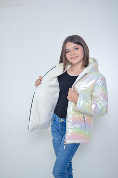 Campera de abrigo tornasolada de nena con piel por dentro (art.613) - comprar online