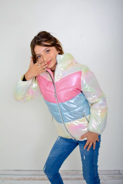 Campera combinada de nena metalizada con piel (art.610) - tienda online