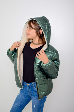 Campera puffer metalizada con piel por dentro de nena (art.611) - Kids Store