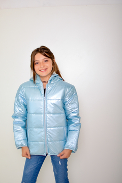 Campera puffer metalizada con piel por dentro de nena (art.611) - tienda online