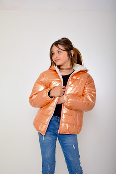 Campera puffer metalizada con piel por dentro de nena (art.611)