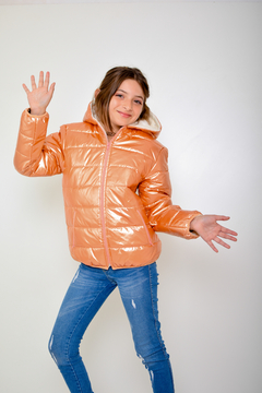 Campera puffer metalizada con piel por dentro de nena (art.611) - comprar online
