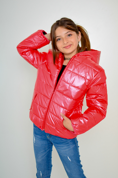 Campera puffer metalizada con piel por dentro de nena (art.611) - comprar online