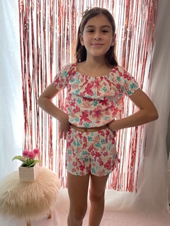 CONJUNTO DE FIBRANA FLORCITAS (SHORT + PAISANA) - comprar online