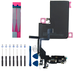 Placa Conector de carga Dock Gold para iPhone 14 Pro + Bateria + Kit Reparo