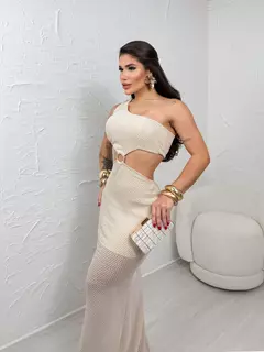 Vestido Longo Unilateral Argola Strass na internet