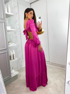 Vestido Longo Manga Princesa com Detalhe em Argola - comprar online