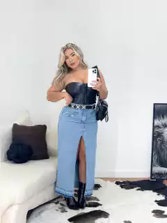 Saia Longa Jeans com Fenda - comprar online