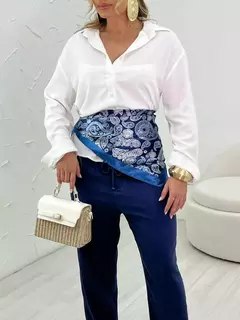 Calca Pantalona Cinto Corda Marinho - Linha Chic
