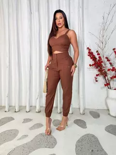 Calça Jogger Linho Botão Frontal
