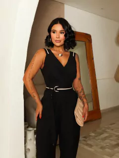 Macacão Crepe Cinto Bicolor - loja online