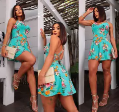 Macaquinho Estampado Cruzado Costas - Linha Chic