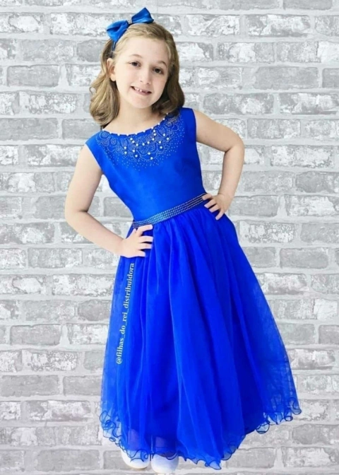 VESTIDO LONGO INFANTIL DE FESTA AZUL ROYAL