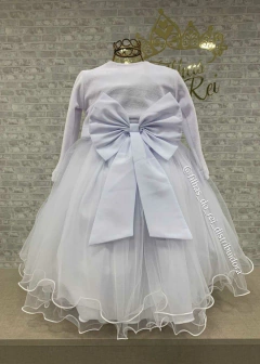 VESTIDO BRANCO FESTA INFANTIL BUSTO DRAPEADO E BOLERO MANGA LONGA - comprar online