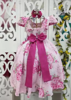 VESTIDO DE FESTA INFANTIL FLORAL ROSA - loja online