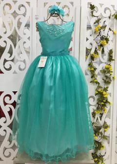 Vestido Longo Infantil de Festa Verde Tiffany