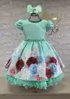 VESTIDO DE FESTA INFANTIL BUSTO COM APLIQUES DE STRASS SAIA ESTAMPA FLORES