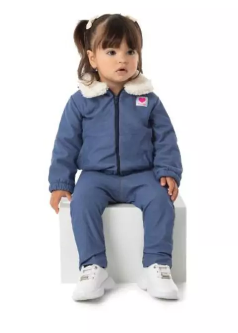 JAQUETA INFANTIL JEANS MARLAN COM FORRO EM PELO CARNEIRINHO