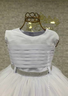 Imagem do VESTIDO BRANCO FESTA INFANTIL BUSTO DRAPEADO E BOLERO MANGA LONGA