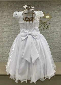 VESTIDO BRANCO DE FESTA INFANTIL COM APLICAÇÕES DE BORBOLETAS 3D