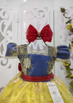 Imagem do VESTIDO DE FESTA INFANTIL LUXO BRANCA DE NEVE REALEZA AZUL E AMARELO