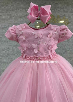 VESTIDO ROSA DE FESTA INFANTIL COM APLIQUES DE BORBOLETAS 3D - comprar online