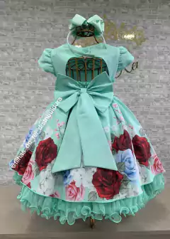 VESTIDO DE FESTA INFANTIL BUSTO COM APLIQUES DE STRASS SAIA ESTAMPA FLORES - loja online