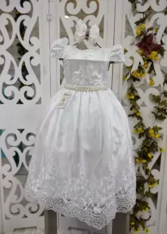 VESTIDO REALEZA INFANTIL BRANCO COM RENDA IMPORTADA