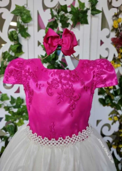 VESTIDO LONGO LUXO INFANTO JUVENIL PINK E BRANCO - comprar online