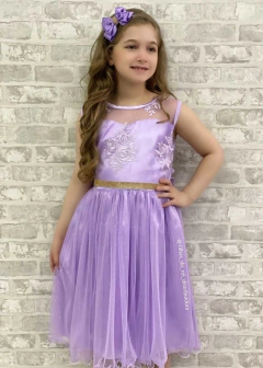 VESTIDO LUXO DE FESTA INFANTIL DE RENDA LILÁS
