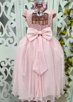 Imagem do VESTIDO PLUS SIZE LONGO ROSA DE FESTA INFANTIL ENCANTADO DE MANGA CURTA COM APLICAÇÕES DE FLORES 3D