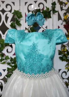 VESTIDO LONGO LUXO INFANTO JUVENIL VERDE TIFFANY E BRANCO - comprar online