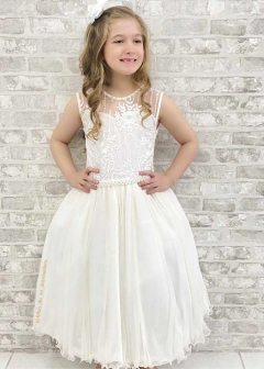 VESTIDO OFF WHITE DE FESTA LUXO INFANTIL LONGO