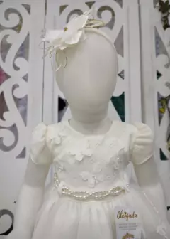 Imagem do VESTIDO OFF WHITE DE FESTA INFANTIL BUSTO EM DRAPEADO E COM APLIQUES DE BORBOLETAS 3D