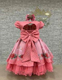 VESTIDO DE FESTA INFANTIL ROSA COM ESTAMPA DE CARROSSEL - Filhas do Rei Distribuidora Roupa Infantil e Juvenil