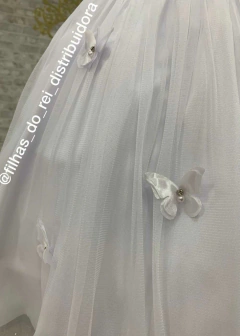 VESTIDO BRANCO DE FESTA INFANTIL COM APLICAÇÕES DE BORBOLETAS 3D - loja online