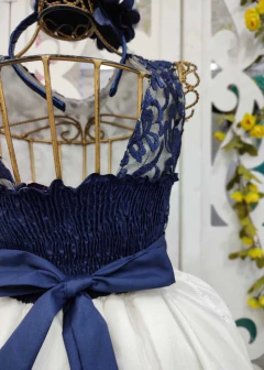 Imagem do VESTIDO DE FESTA INFANTIL MIDI AZUL MARINHO E BRANCO