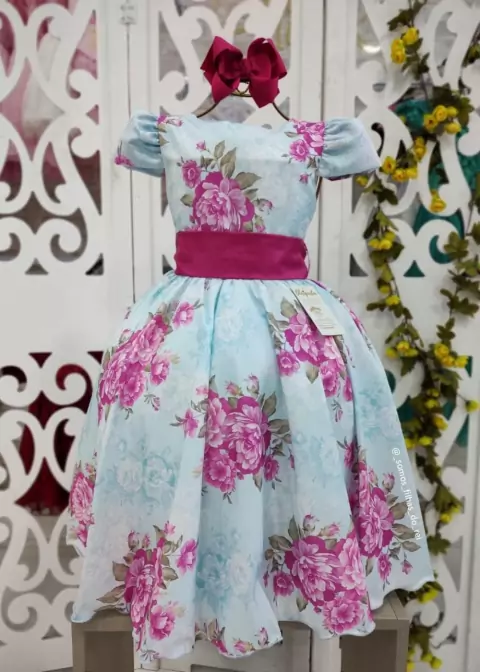 VESTIDO DE FESTA INFANTIL FLORAL AZUL