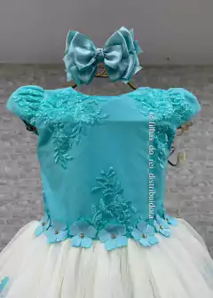 VESTIDO DE FESTA INFANTIL LUXO FLORES ENCANTADAS VERDE TIFFANY - comprar online