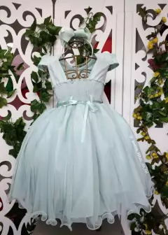 Imagem do VESTIDO DE FESTA INFANTIL LIZ VERDE ÁGUA COM BORBOLETAS