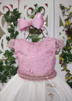 VESTIDO DE FESTA INFANTIL MARIA HELENA ROSA E OFF WHITE - comprar online