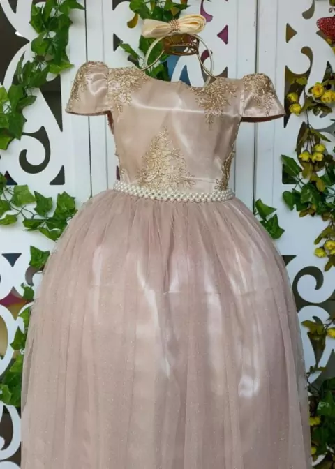 VESTIDO LONGO LUXO INFANTIL DOURADO