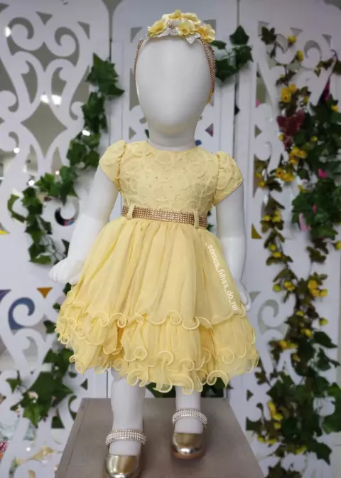 VESTIDO AMARELO DE FESTA INFANTIL LUXO SARAH