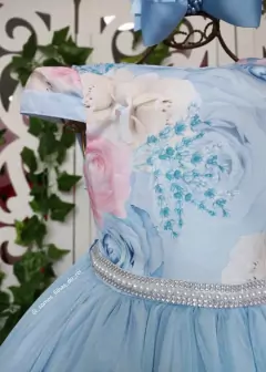 VESTIDO FESTA INFANTIL AZUL CINTO PÉROLAS - comprar online