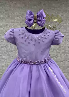VESTIDO LILÁS DE FESTA INFANTIL LUXO COM SAIA EM CAMADAS E BUSTO COM PLIQUES EM PÉROLAS - comprar online