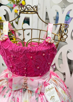 VESTIDO DE FESTA LUXO PINK FLORIDO - loja online