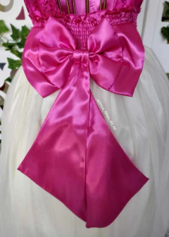 VESTIDO LONGO LUXO INFANTO JUVENIL PINK E BRANCO - Filhas do Rei Distribuidora Roupa Infantil e Juvenil