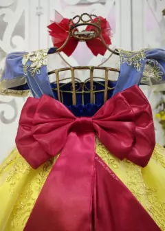 VESTIDO DE FESTA INFANTIL LUXO BRANCA DE NEVE REALEZA AZUL E AMARELO na internet