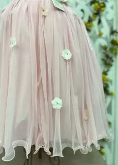 VESTIDO PLUS SIZE LONGO ROSA DE FESTA INFANTIL ENCANTADO DE MANGA CURTA COM APLICAÇÕES DE FLORES 3D - comprar online