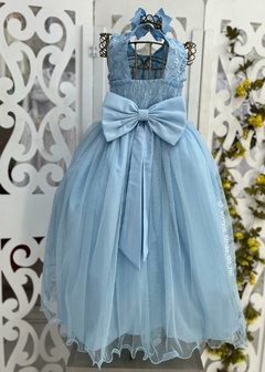 Imagem do VESTIDO DE FESTA INFANTIL LONGO COM APLICAÇÕES DE FLORES 3D AZUL